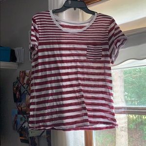 maroon and white short sleeve